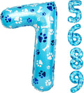 40 Inch Blue Dog Paw Birthday Balloons, Number 7 Balloons by AXBMM