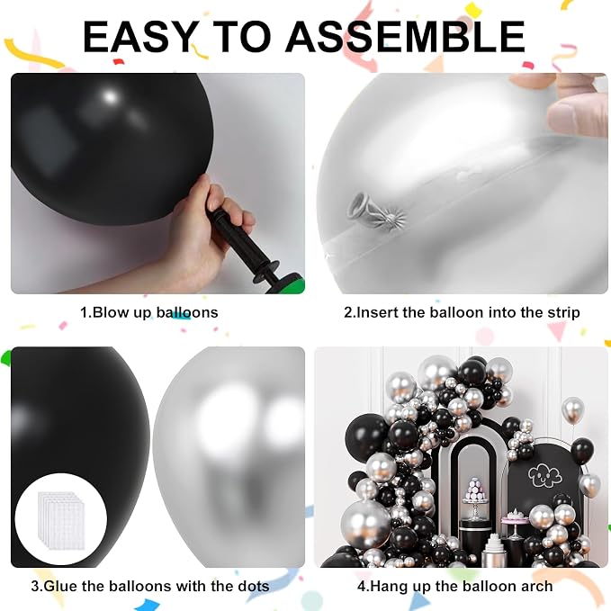 Black and Silver Balloons Arch Kit, 18 12 10 5 inch, Graduation, Anniversary - Image 3