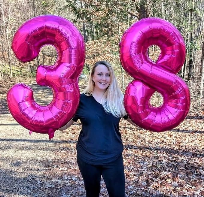 7 Balloon Numbers Birthday Decorations, 40In Rose Purple Balloons - Image 2