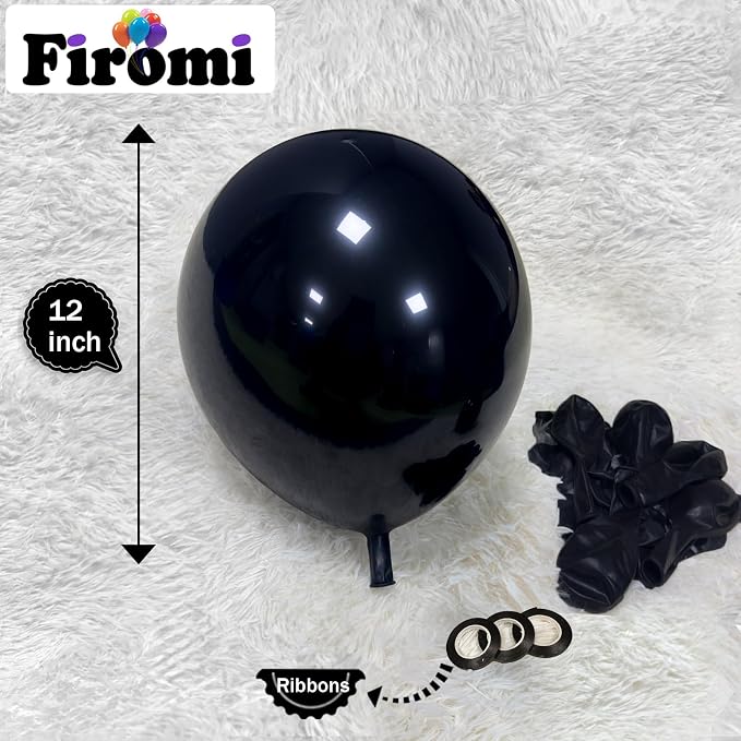 Firomi Shiny Party Black Balloons 12-inch 100 Pack | Metallic Thicken Big - Image 2