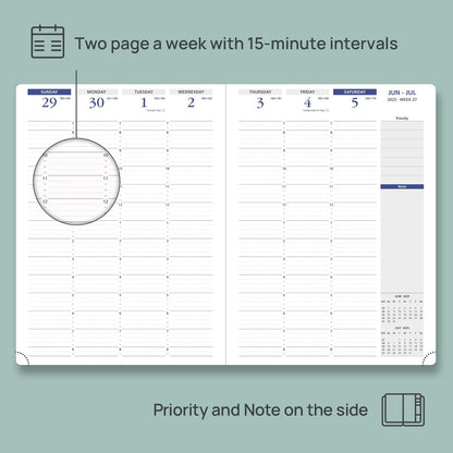 POPRUN Academic Planner 2025-2026, 8.5'' x 11.25'', Quarter-Hourly Appointment Book (July 2025-June 2026) with PU Leather Soft Cover, Dual Pockets, Monthly Tabs, 100GSM Thick Paper - Soft Pink