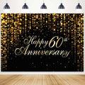 Happy 60th Anniversary Backdrop, 60th Wedding Anniversary Party Banner Black by Ayayiya
