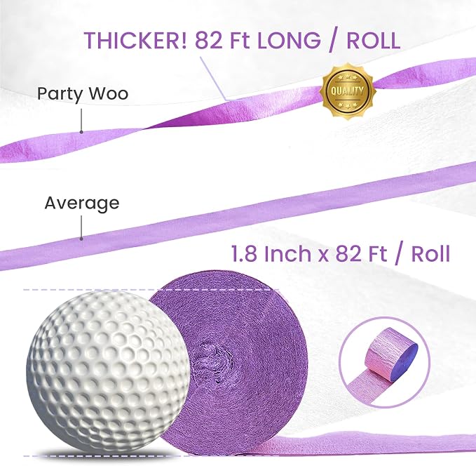 PartyWoo Purple Lavender Light Silver Crepe Paper Streamers 6pcs 492 FT | - Image 3