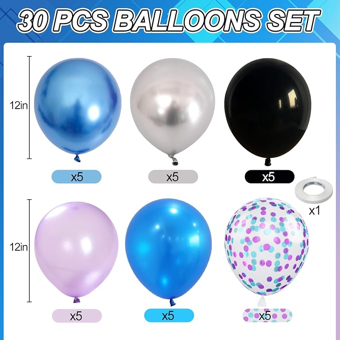 Black Blue and Purple Balloons, 12 Inch Metallic Blue Purple Black and Silver - Image 2