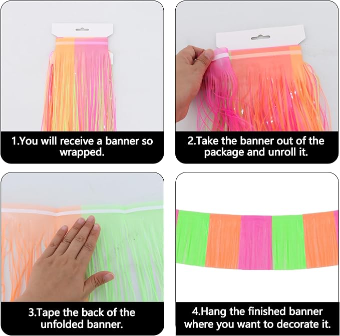 BEISHIDA Fluorescent Fringe Garland Banner 30ft Wall Tinsel Foil Streamers | - Image 3