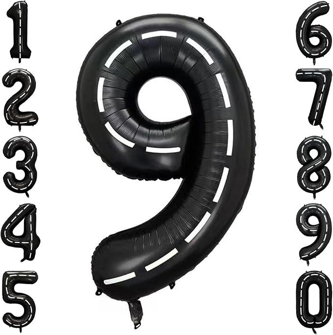 Black and White Stripes Number 9 Balloon 40 Inch, Speedway Theme Numeral | Cool by Unknown