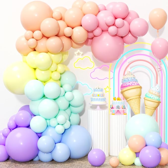 186Pcs Pastel Rainbow Balloons Garland Arch Kit -18 12 10 5 Inch Different by Unknown
