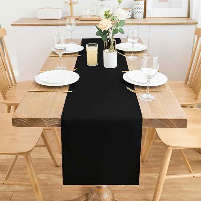 2 Pack Black Small Short Table Runner 12 x 48 Inch Solid Color Runners Coffee Table Dresser for Daily Party Home Decoration