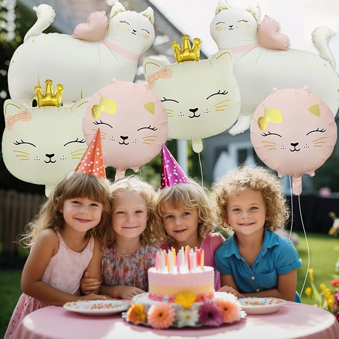 6 Pcs Cat Foil Balloons Giant Cute Pet Cat Balloons Crown Kitty Cat Head - Image 6