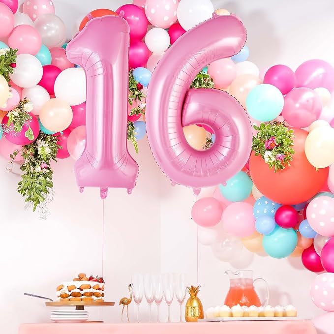 Pink Number 16 Balloon, 40 Inch Big Large Foil Helium Number Balloons, Giant - Image 2