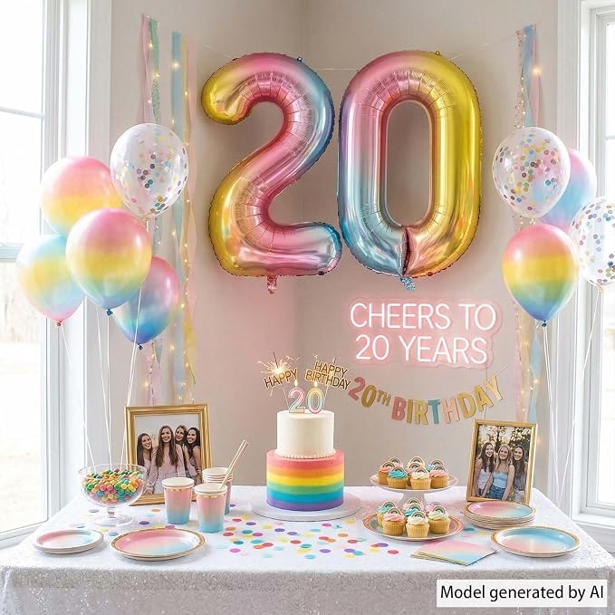 Rainbow Ombre Number 20 Balloon 40 Inch Pastel Foil - Image 3