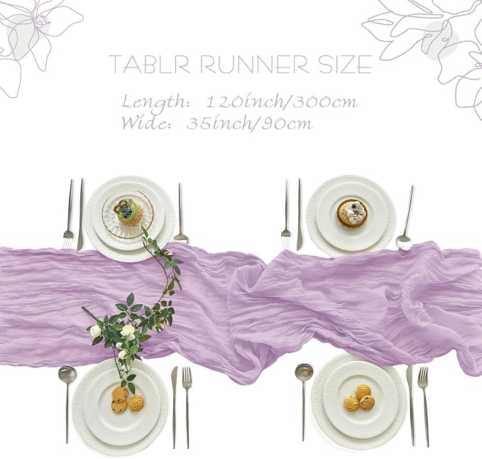 IVAPUPU 2 Pcs Cheesecloth Table Runner - 10ft Lilac Purple Lavender Summer Boho - Image 4