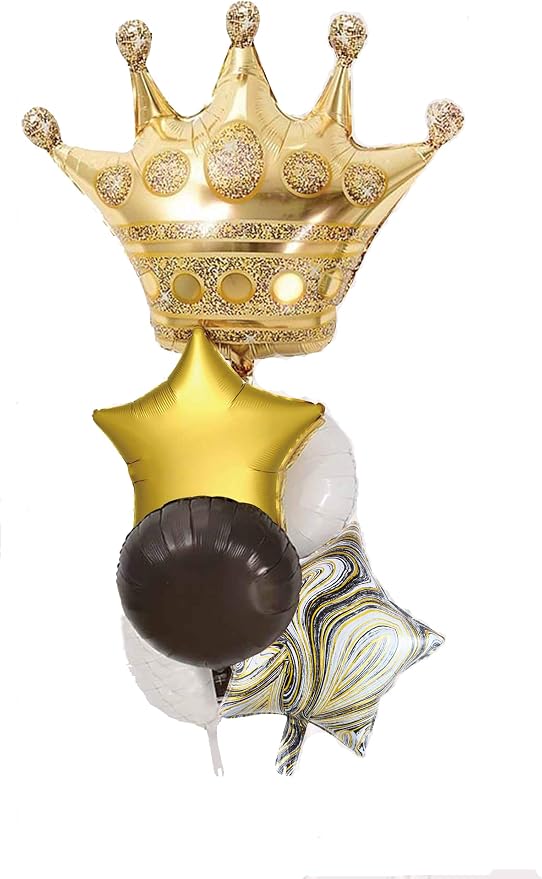 Black And Gold Large Crown Balloons Foil Helium Mylar Balloons Set by DDywarm