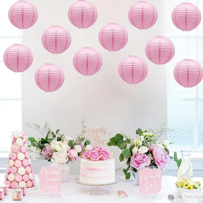 Pink Paper Lanterns Hanging Chinese Round Lanterns - Image 4
