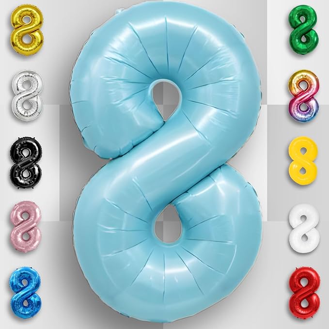 Candy Blue Number Balloon 8 Mylar Foil Balloons 16 inch - Image 6