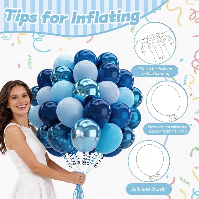 160Pcs 12 Inch Metallic Blue Balloons Chrome Navy Pearl Pastel Macaron Light - Image 4