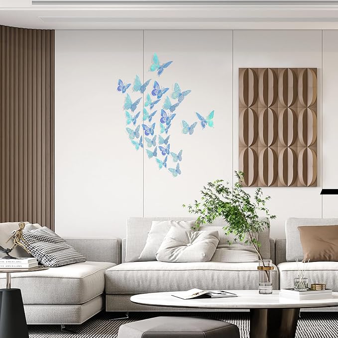 SAOROPEB 3D Butterfly Wall Decor 48 Pcs Laser Blue Butterfly Decorations | 4 - Image 4