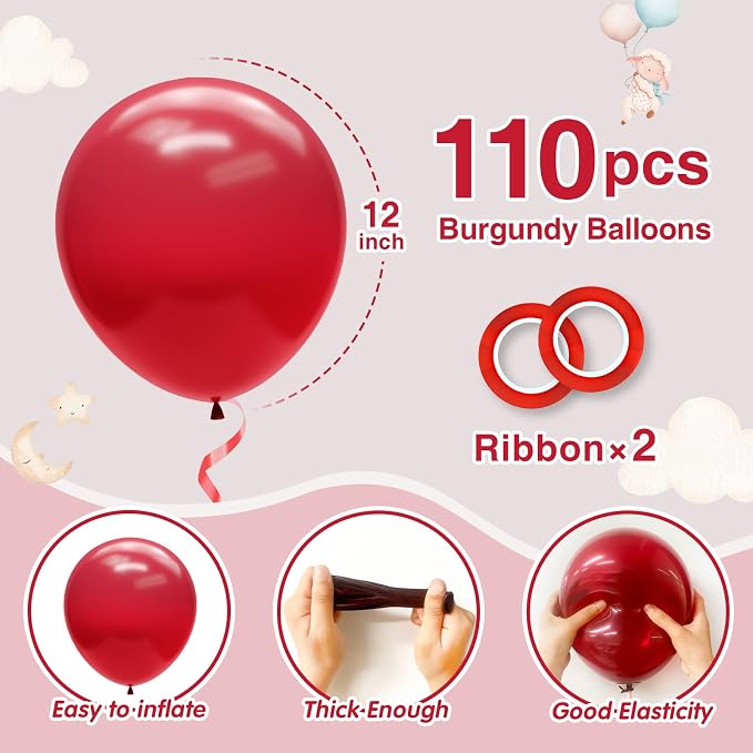 110pcs Dark Red Balloons 12 Inch Latex Balloon - Image 2