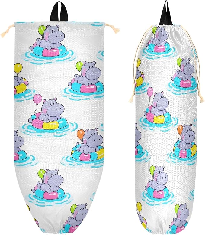 Plastic Bag Holder Grocery Bags Organizer Dispenser Storage Hippopotamus Balloon by ALAZA