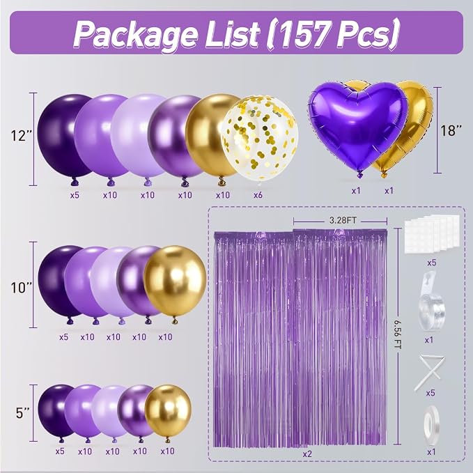 157Pcs Purple and Gold Balloons Garland Arch Kit - Image 2