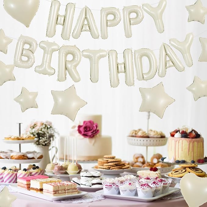 TONIFUL 31PCS Cream White Happy Birthday Decorations 16 Inch Happy Birthday - Image 3