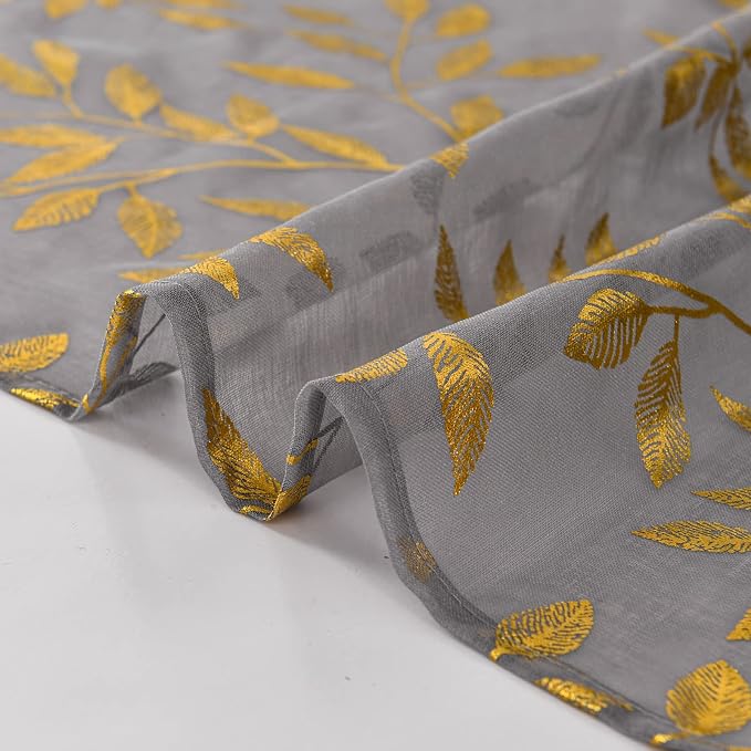 Sutuo Home Sheer Curtains 84 Inches Long 2 Panels Set, Luxury Gold Foil Printed - Image 6