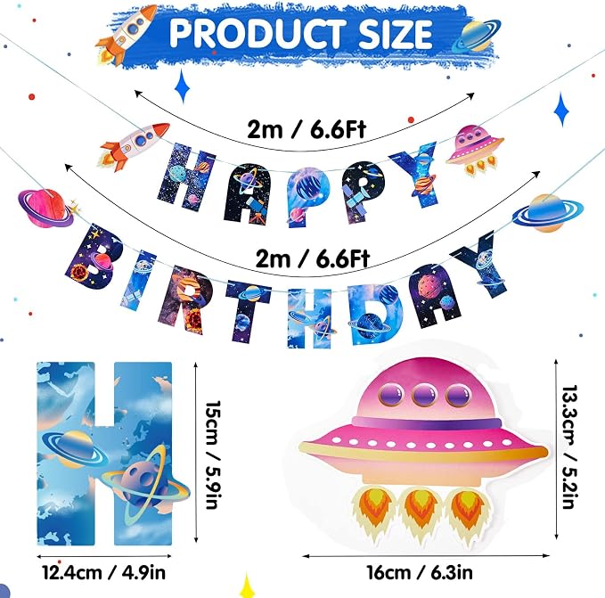 SUNBEAUTY Universe Outer Space Theme Birthday Banner Galaxy Happy Birthday - Image 2