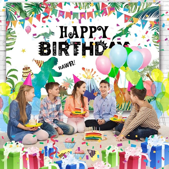 Illiyot Funny Dinosaur Birthday Backdrop 6x3.5ft, Watercolor Dinosaur Party - Image 3