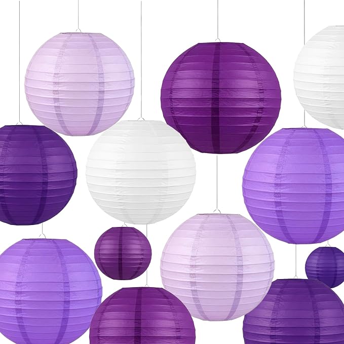Purple & Cream White Paper Lanterns Set by AimtoHome