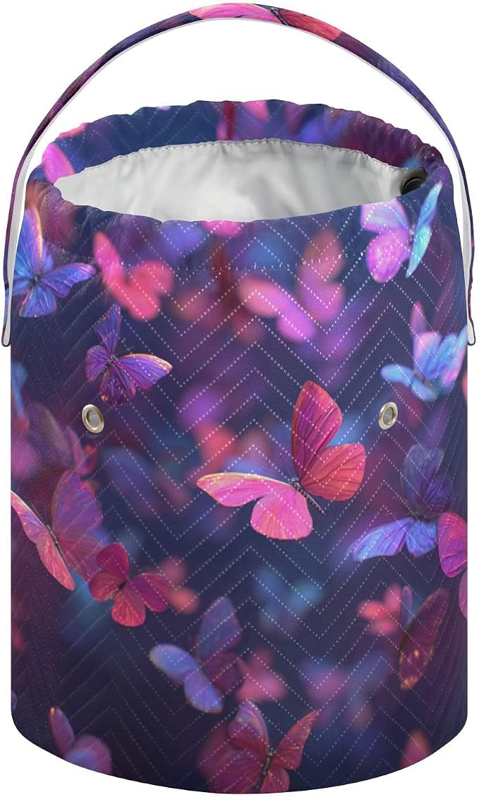Purple Red Butterfly Yarn Bag Small Crochet Bag Drawstring Yarn Storage - Image 2