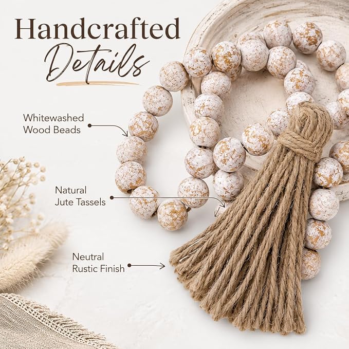 IMIKEYA Wooden Beads Garland: Farmhouse Wood Bead Garland - Image 3
