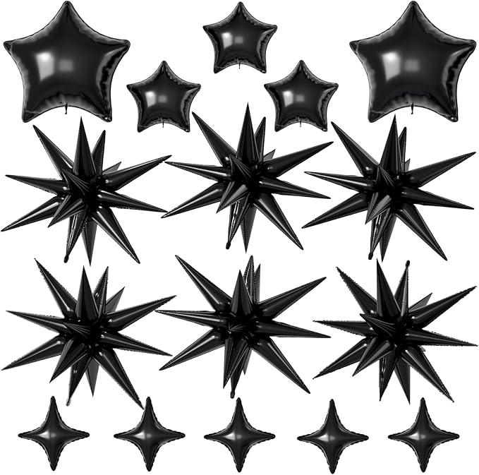 Black Star Balloons, 22/18/10 Inch Foil Balloons, Four-Pointed Balloon by Sowide