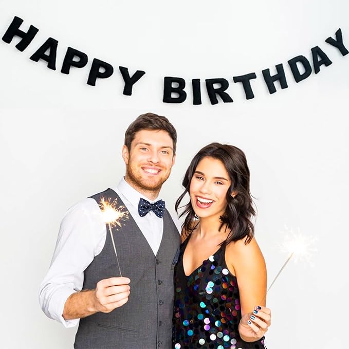 Pre-Strung Reusable 3D Black Happy Birthday Banner Men Birthday Decorations | - Image 9