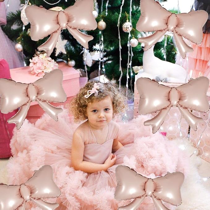 6 Pieces Pink Bow Balloons, Macaron Pink Matte Metallic Bow Foil Balloons - Image 2