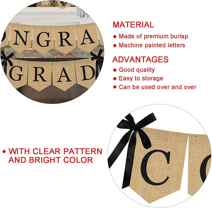 Burlap Congrats Grad Graduation Banner - Image 3