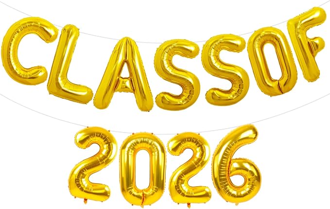TONIFUL Gold Class of 2026 Graduation Balloon Banners Foil Balloons Decorations by TONIFUL
