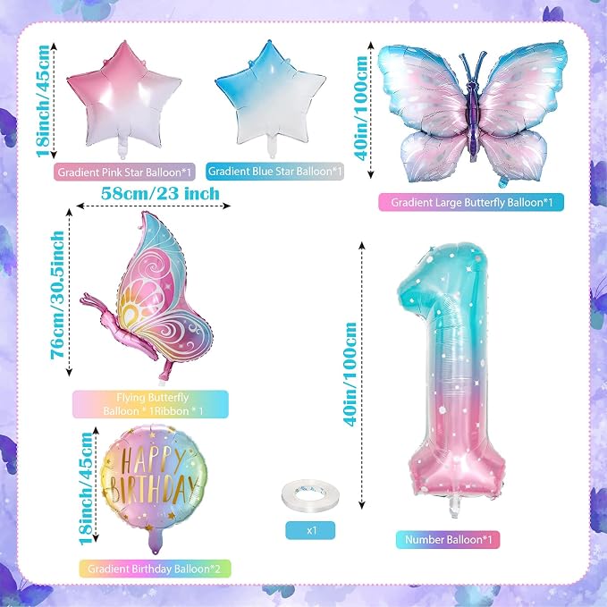 Butterfly Birthday Decorations, Butterfly Balloons, 1st Birthday Party - Image 2