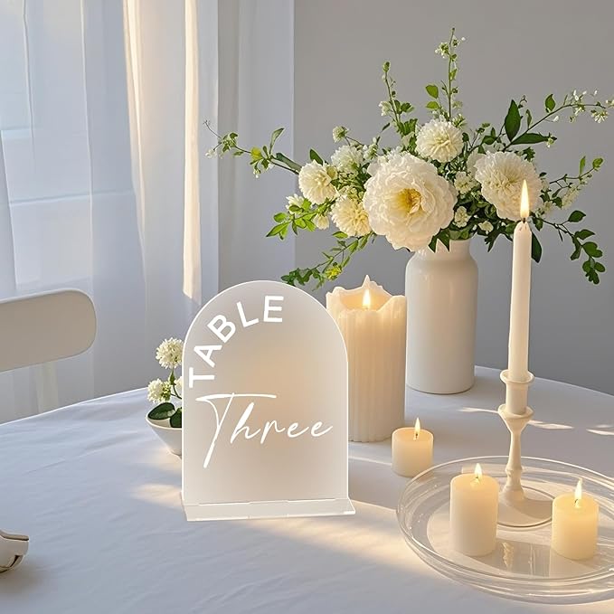 Frosted Arch Wedding Table Numbers 1-25 with Stands, 5x7 Inch Acrylic Arch Sign with Holder for Wedding Reception Table Centerpiece Decoration