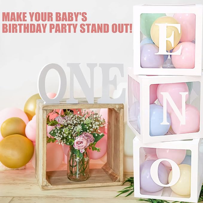 First Birthday Balloons Boxes for Boy or Girl 'ONE' Letters Individual Three - Image 4