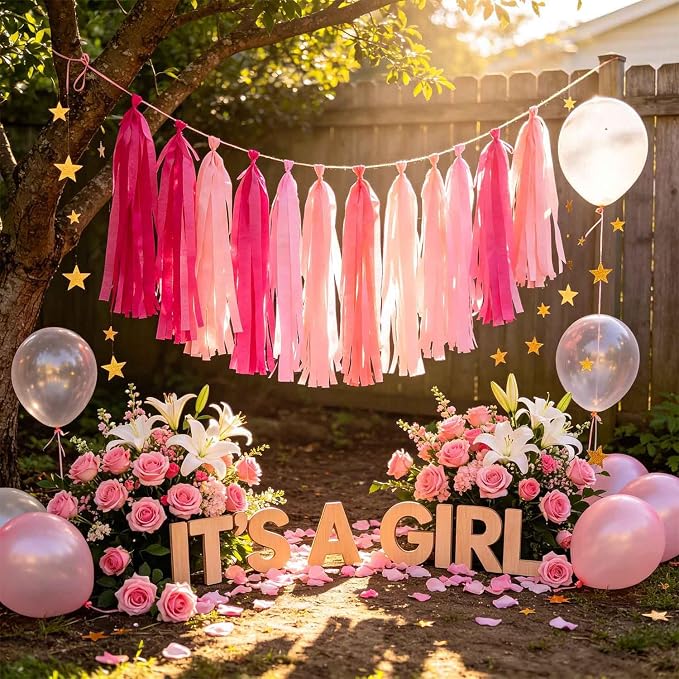 Pink Gradient Tissue Paper Tassels 30pcs, Adding Festive Whimsy to Any - Image 3