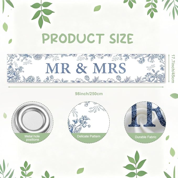 Mr And Mrs Wedding Decor Banner Decorations Party Hanging Sign | Reusable - Image 2
