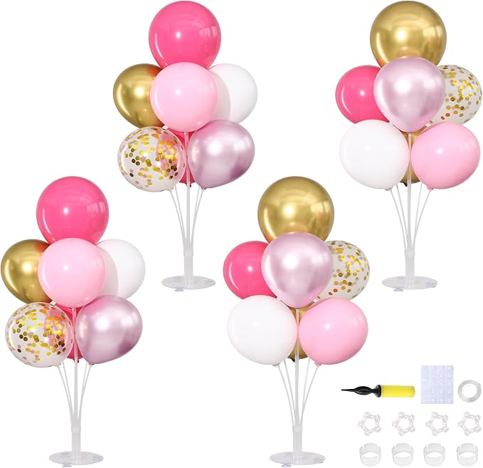 Pink White and Gold Balloons Table Centerpieces Stand Kit 4 Sets by ZyloonDecoration