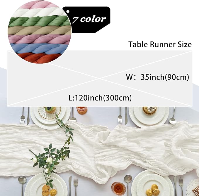 IVAPUPU 2 Pcs Cheesecloth Table Runner - 10ft Ivory White Summer Boho Gauze - Image 5