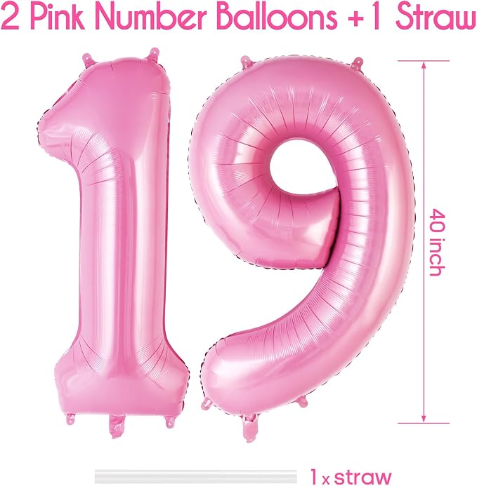 Pink Number 19 Balloon, 40 Inch Big Large Foil Helium Number Balloons, Giant - Image 3