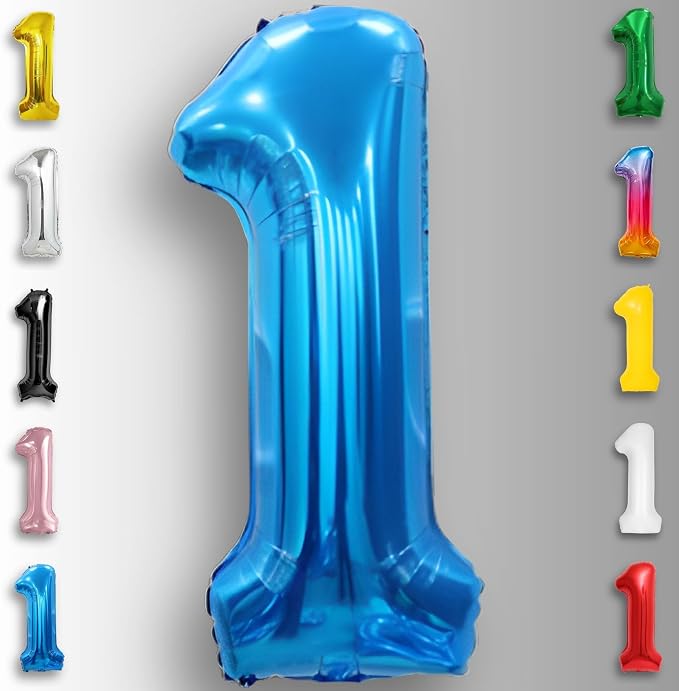 Blue Number Balloon 1 Mylar Foil Balloons 40 inch - Image 3
