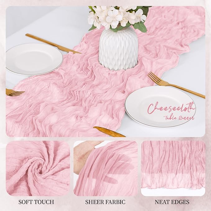 12 Pack Light Pink Cheesecloth Table Runner 17x108 Inch Semi Sheer Boho Gauze - Image 3
