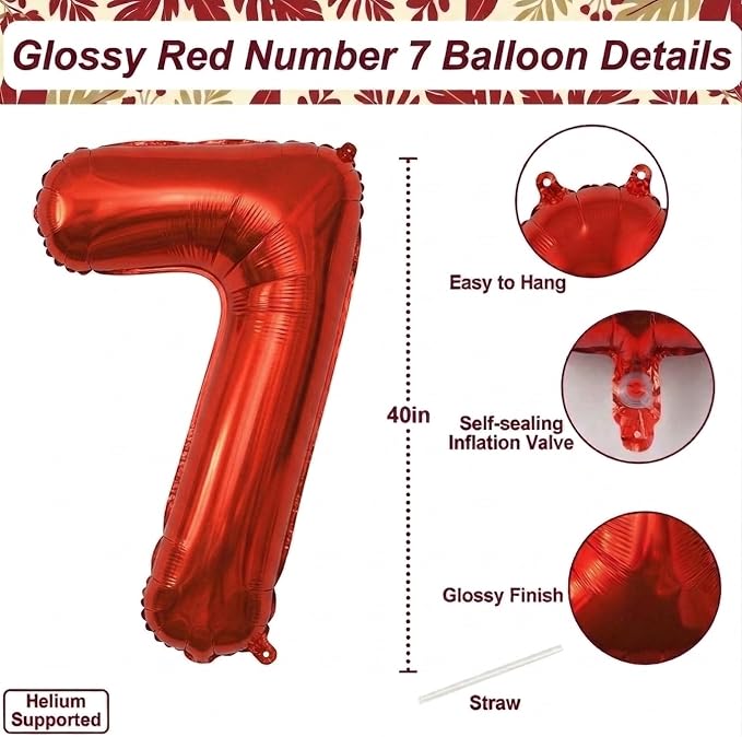 Red Number 7 Balloon 40 Inch, Foil Numeral - Image 4