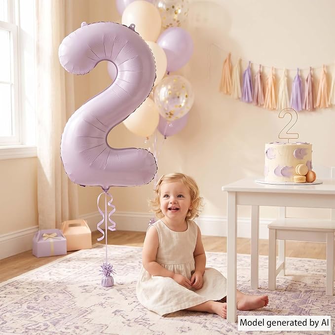 Cream Purple Number 2 Balloon 40 Inch, Foil Numeral - Image 7