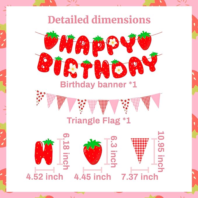 MEETINGU Strawberry Happy Birthday Banner - Image 2