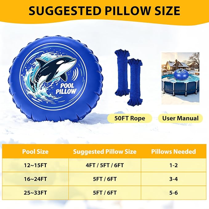 6x6FT Winter Pool Pillows for Above Ground Pools Closing Reusable | Winterizing - Image 3